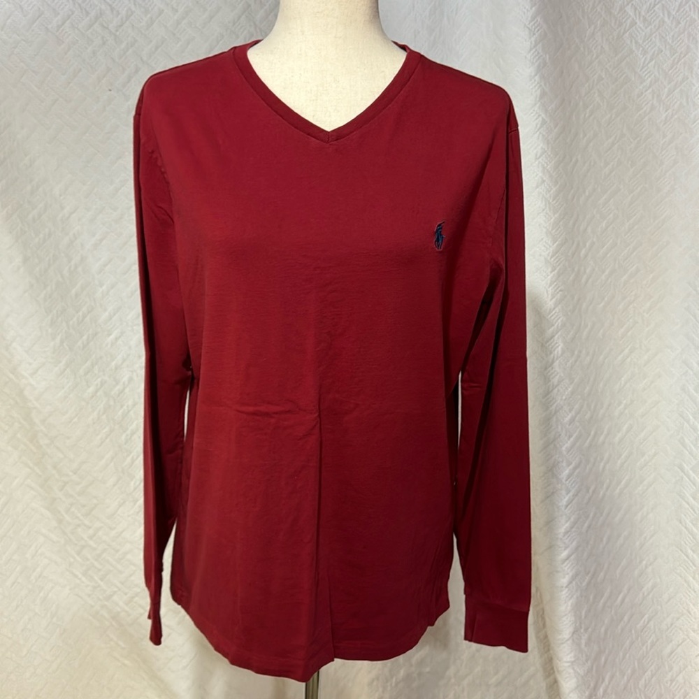 Polo Ralph Lauren Red Medium Long Sleeve V Neck Top - Picture 1 of 4